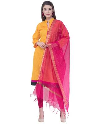 A R SILK Magenta Colour Vanarasi Border Buti Fancy Dupattas/Chunnis 3
