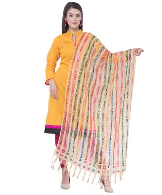 A R SILK Multi Stripe Golden Colour Organza Cotton Fancy Dupatta/Chunnis 1