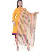 A R SILK Multi Stripe Golden Colour Organza Cotton Fancy Dupatta/Chunnis