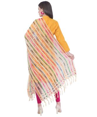 A R SILK Multi Stripe Golden Colour Organza Cotton Fancy Dupatta/Chunnis 2