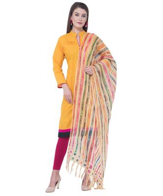 A R SILK Multi Stripe Golden Colour Organza Cotton Fancy Dupatta/Chunnis 3