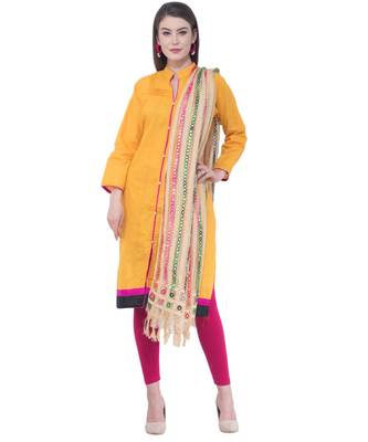 A R SILK Multi Stripe Golden Colour Organza Cotton Fancy Dupatta/Chunnis 4