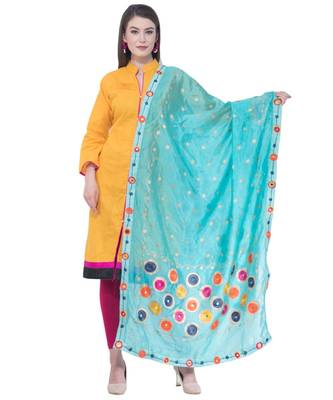 A R SILK Multi Rasgulla Light Firozi Colour Silk Fancy Dupatta/Chunnis 1
