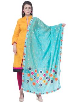 A R SILK Multi Rasgulla Light Firozi Colour Silk Fancy Dupatta/Chunnis