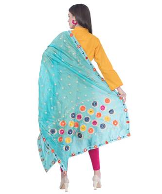 A R SILK Multi Rasgulla Light Firozi Colour Silk Fancy Dupatta/Chunnis 2