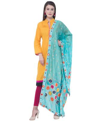 A R SILK Multi Rasgulla Light Firozi Colour Silk Fancy Dupatta/Chunnis 3