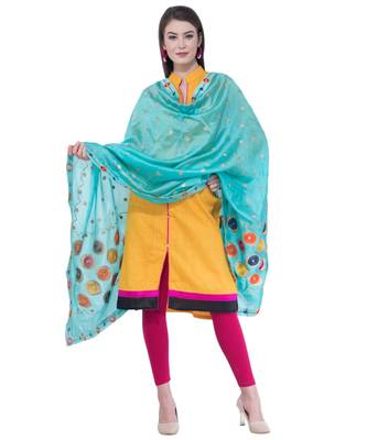 A R SILK Multi Rasgulla Light Firozi Colour Silk Fancy Dupatta/Chunnis 4