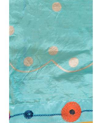 A R SILK Multi Rasgulla Light Firozi Colour Silk Fancy Dupatta/Chunnis 5