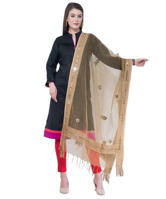 A R SILK Flower Mirror Golden Colour Organza Cotton Fancy Dupatta/Chunnis 1