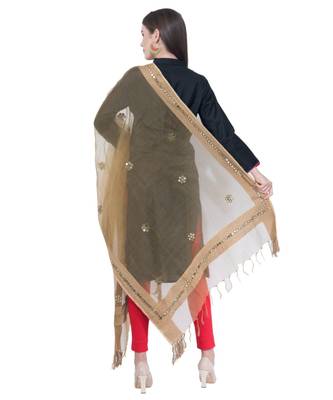 A R SILK Flower Mirror Golden Colour Organza Cotton Fancy Dupatta/Chunnis 2