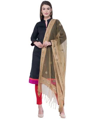 A R SILK Flower Mirror Golden Colour Organza Cotton Fancy Dupatta/Chunnis 3