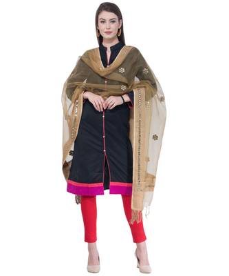 A R SILK Flower Mirror Golden Colour Organza Cotton Fancy Dupatta/Chunnis 4