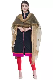 A R SILK Flower Mirror Golden Colour Organza Cotton Fancy Dupatta/Chunnis