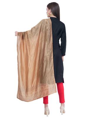 A R SILK Siroski Work Dark Golden Colour Silk Fancy Dupatta/Chunnis 2