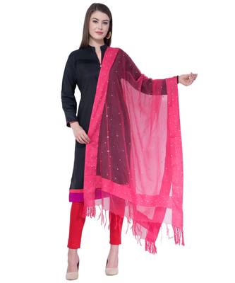 A R SILK Chandna Gajari Colour Organza Cotton Fancy Dupatta/Chunnis 1