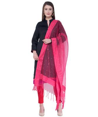 A R SILK Chandna Gajari Colour Organza Cotton Fancy Dupatta/Chunnis 3