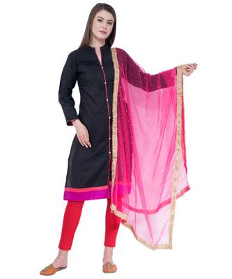 A R SILK Net Moti Magenta Colour Net Fancy Dupatta/Chunnis 1