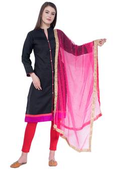 A R SILK Net Moti Magenta Colour Net Fancy Dupatta/Chunnis