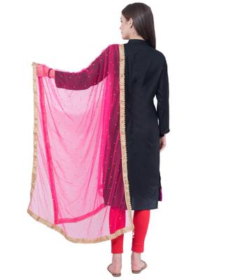 A R SILK Net Moti Magenta Colour Net Fancy Dupatta/Chunnis 2