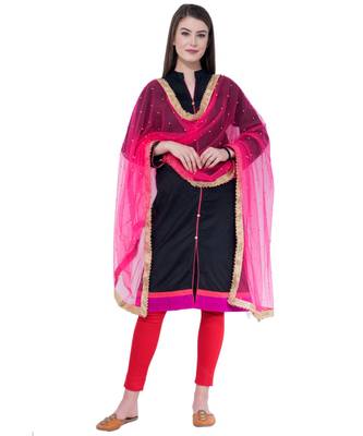 A R SILK Net Moti Magenta Colour Net Fancy Dupatta/Chunnis 4