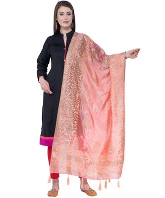 A R SILK Pahadi Print Peach Colour Silk Fancy Dupatta/Chunnis 1