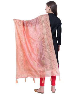 A R SILK Pahadi Print Peach Colour Silk Fancy Dupatta/Chunnis 2