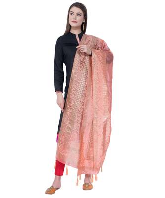 A R SILK Pahadi Print Peach Colour Silk Fancy Dupatta/Chunnis 3