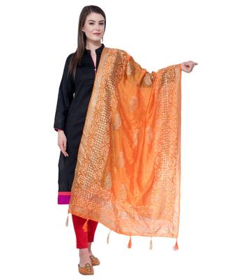 A R SILK Pahadi Print Orange Colour Silk Fancy Dupatta/Chunnis 1