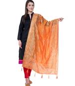 A R SILK Pahadi Print Orange Colour Silk Fancy Dupatta/Chunnis