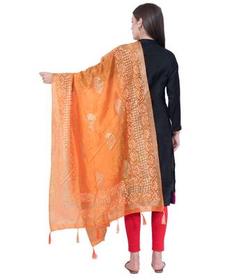 A R SILK Pahadi Print Orange Colour Silk Fancy Dupatta/Chunnis 2