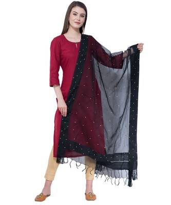 A R SILK Chandna Black Colour Organza Cotton Fancy Dupatta/Chunnis 1