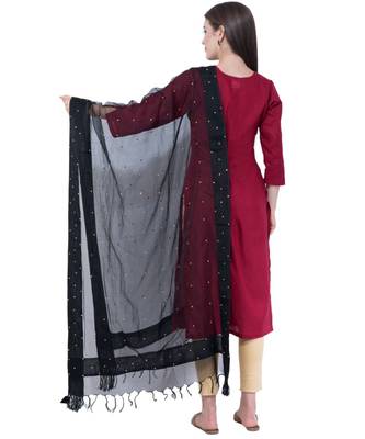A R SILK Chandna Black Colour Organza Cotton Fancy Dupatta/Chunnis 2