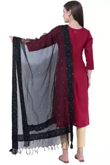 A R SILK Chandna Black Colour Organza Cotton Fancy Dupatta/Chunnis
