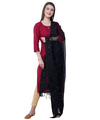 A R SILK Chandna Black Colour Organza Cotton Fancy Dupatta/Chunnis 3