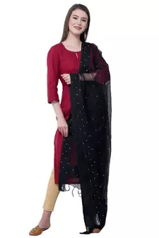 A R SILK Chandna Black Colour Organza Cotton Fancy Dupatta/Chunnis