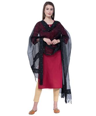 A R SILK Chandna Black Colour Organza Cotton Fancy Dupatta/Chunnis 4