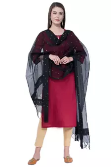 A R SILK Chandna Black Colour Organza Cotton Fancy Dupatta/Chunnis