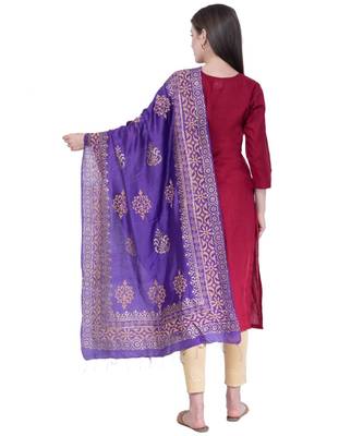 A R SILK Gold Block Print Purple Colour Chanderi Fancy Dupattas/Chunnis 2