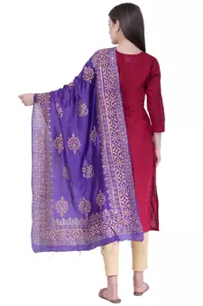 A R SILK Gold Block Print Purple Colour Chanderi Fancy Dupattas/Chunnis
