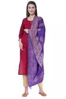 A R SILK Gold Block Print Purple Colour Chanderi Fancy Dupattas/Chunnis