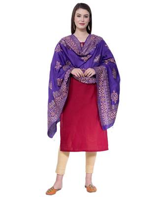 A R SILK Gold Block Print Purple Colour Chanderi Fancy Dupattas/Chunnis 4