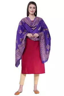 A R SILK Gold Block Print Purple Colour Chanderi Fancy Dupattas/Chunnis