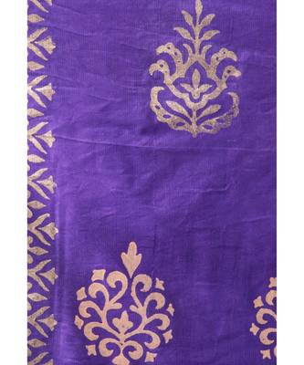 A R SILK Gold Block Print Purple Colour Chanderi Fancy Dupattas/Chunnis 5
