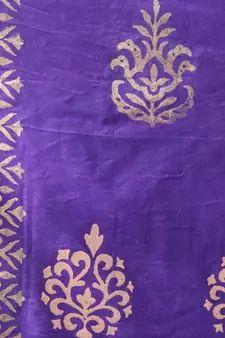 A R SILK Gold Block Print Purple Colour Chanderi Fancy Dupattas/Chunnis