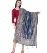 A R SILK Gold Block Print Dark Grey Colour Chanderi Fancy Dupattas/Chunnis