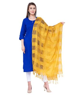 A R SILK Window Square Yellow Colour Cotton Regular Dupattas/Chunnis 1