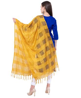 A R SILK Window Square Yellow Colour Cotton Regular Dupattas/Chunnis 2