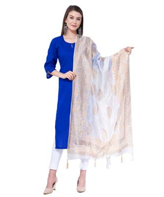 A R SILK Pahadi Print White Colour Silk Fancy Dupatta/Chunnis 1