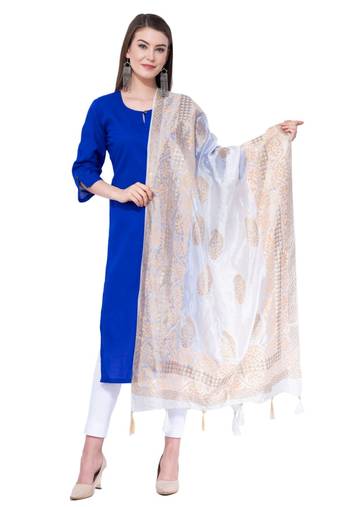 A R SILK Pahadi Print White Colour Silk Fancy Dupatta/Chunnis