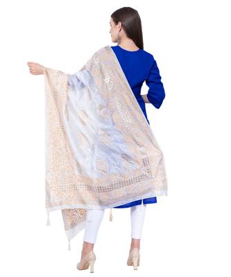 A R SILK Pahadi Print White Colour Silk Fancy Dupatta/Chunnis 2